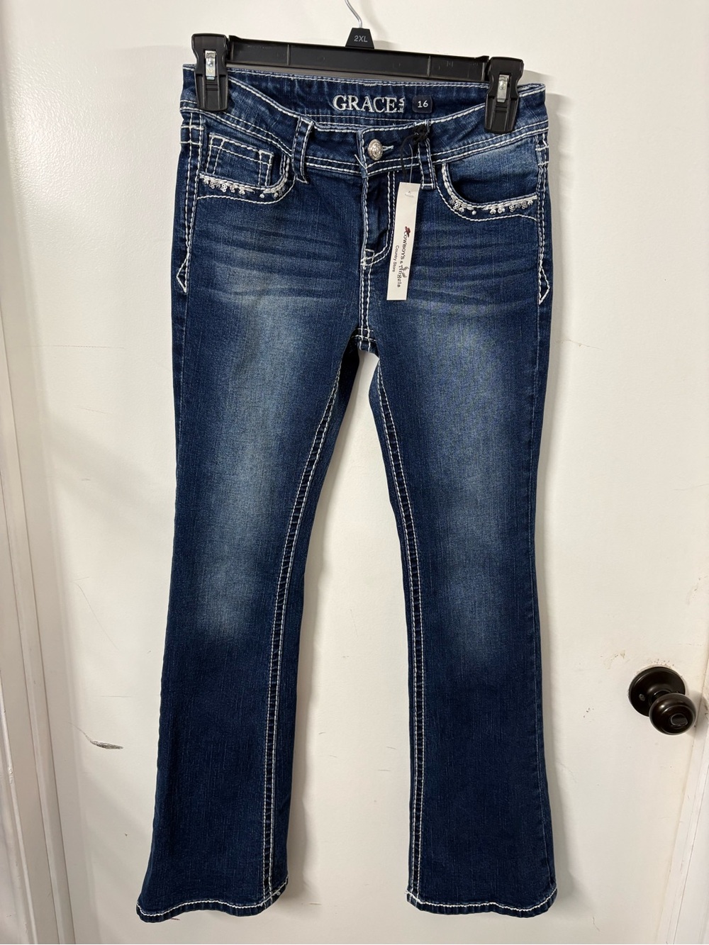 GRACE Dark Blue Flare Jeans with Contrast Stitching